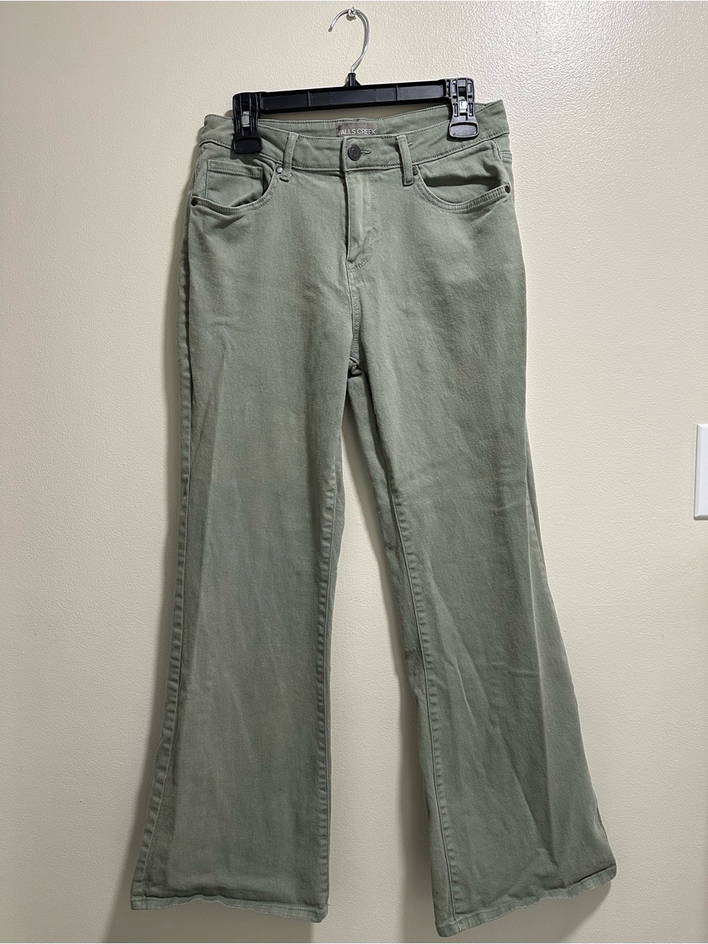 Falls Creek Women's Wide Leg Flare Jeans in Sage Green